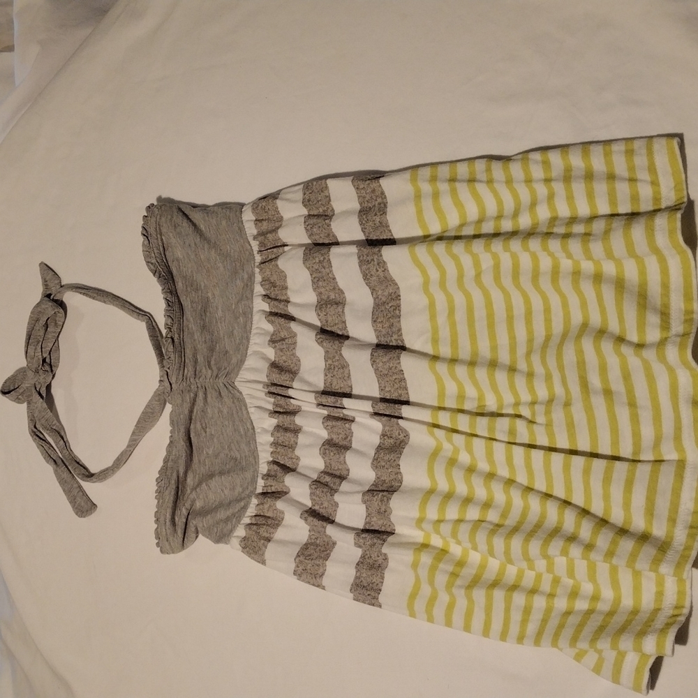 SO LARGE SLEEVELESS TIE AT NECK STRIPED STRETCHY BACK TOP